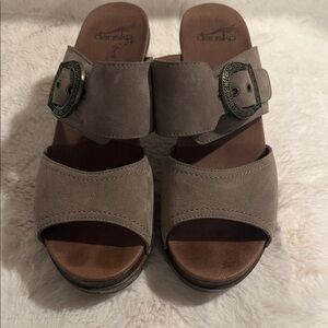 Dansko Grey Mules with Ornate Buckle